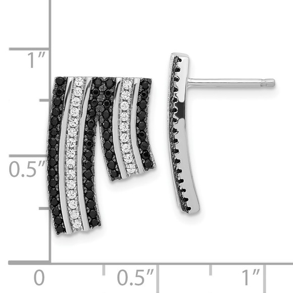 Sterling Silver True Fire Black & Clear CZ Post Earrings - Picture 2 of 4